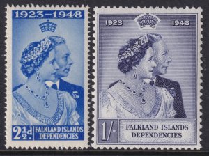 Falkland dep Sc# 1L11 / 1L12 QE 1948 Silver Wedding complete set MLH CV $4.25