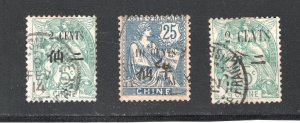 French Offices in China  #57, 61, 65   F/VF,  Used,  CV $4.35  .....   2020010