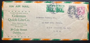 1947 Dublin Ireland Coleman Quick Lite Airmail Cover To New York USA