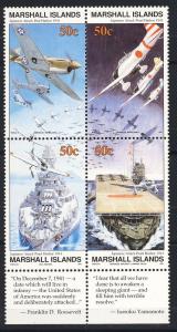 Marshall Islands, Sc #291a, WWII- block/4 with tabs, MNH