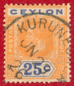 CEYLON Sc 238 USED - 1921 25c King George V - Die I, Wmk: Multi Crown Script CA