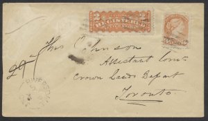 1878 Registered #F1 Cover Riversdale (Bruce) ONT to Toronto