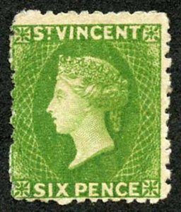 St Vincent SG30 6d Bright Green wmk Star (Sideways) M/Mint