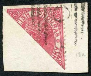 British Honduras SG18a 1d rose bisected on piece