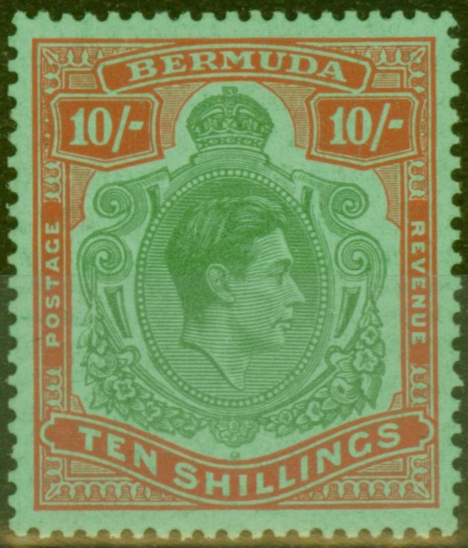 Bermuda 1953 10s Green & Dull Red-Yellow SG119 Fine Lightly Mtd Mint