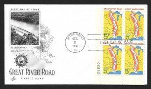 UNITED STATES FDC 5¢ Great River Road PLATE BLOCK 1966 ArtCraft