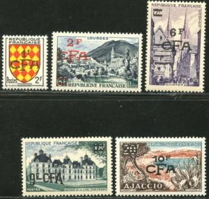 REUNION Sc#305-309 1954 Overprints on France Complete Set OG Mint NH