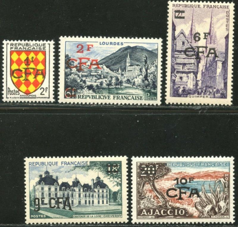 REUNION Sc#305-309 1954 Overprints on France Complete Set OG Mint NH