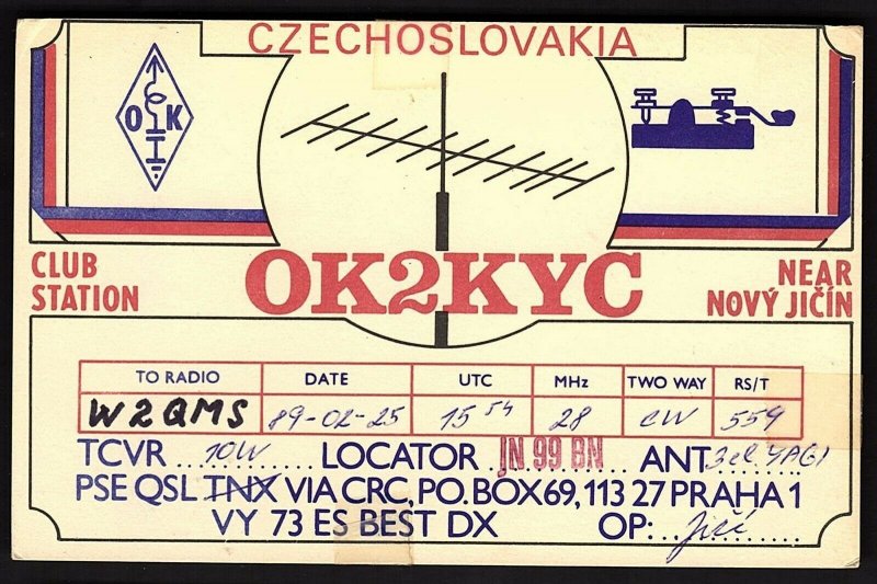 QSL QSO RADIO CARD OK2KYC,Near Novy Jicin,1989,Czechoslovakia, (Q2187)