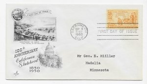 US 997 (Me-4) 3c California Statehood single on FDC Artcraft Cachet ECV $7.50