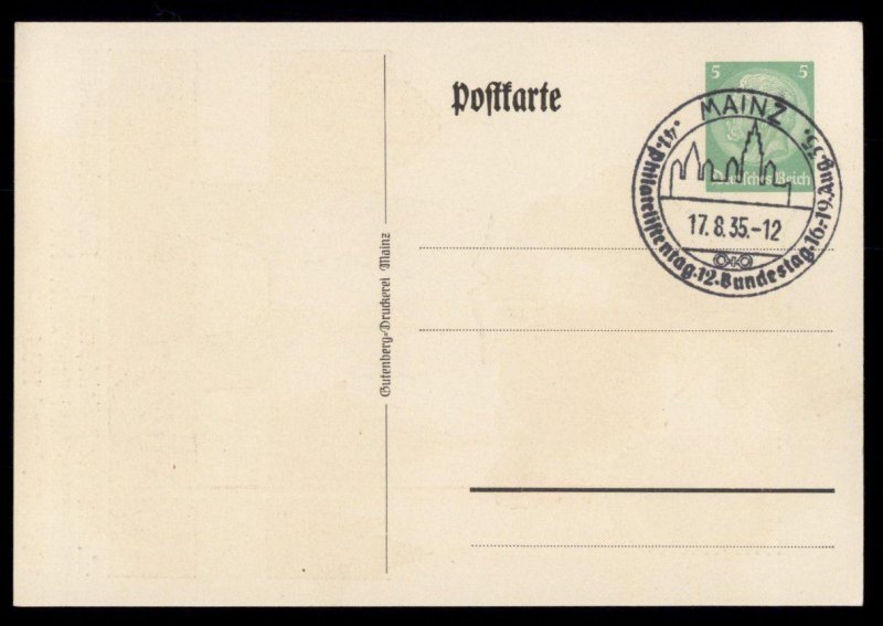 Germany 1935 MAINZ Stamp Show 5pf Private Postal Card Cover Advertising E G99305