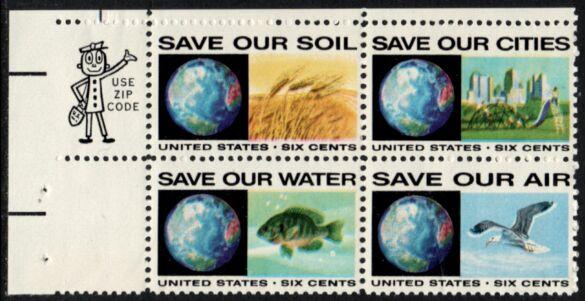 US Stamp #1410-3 MNH Anti-Pollution Se-Tenant ZIP Block of 4