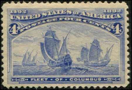 USA  SC# 233 Columbus -ships 4¢ mint hinged  SCV $55.00