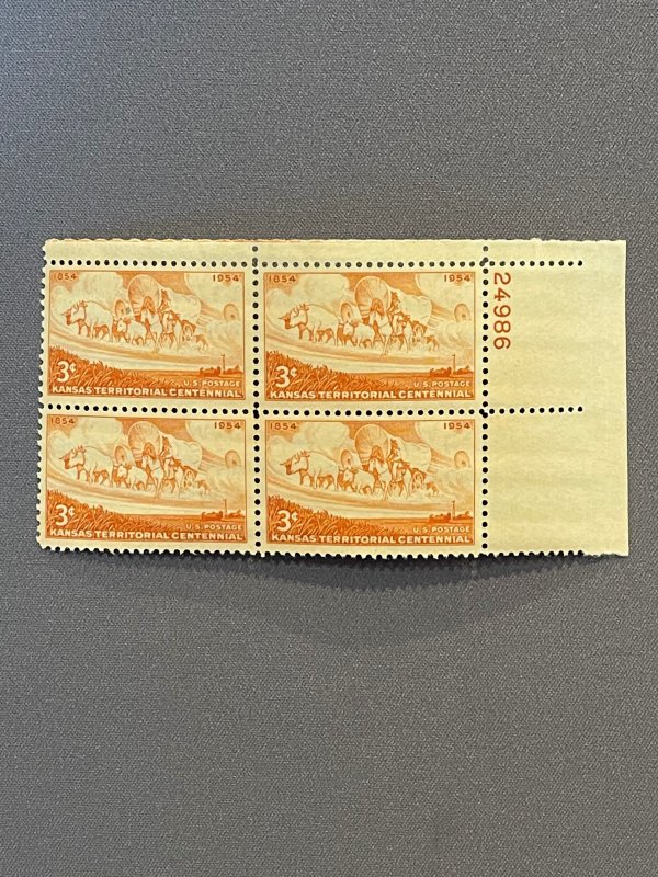 1061, Kansas Territory, Plate Block, Mint OGNH, CV $2.00