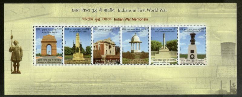 India 2019 Indians in 1st World War Battle Field Memorials Military Set 4 M/s MN