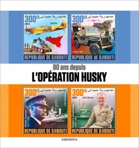 DJIBUTI - 2023 - Operation Husky, 80th Anniv - Perf 4v Sheet - Mint Never Hinged