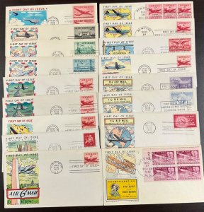 17 Fluegel Cachets Airmail C32-C45 FDCs 1946 Incudes Coils & Booklet Panes