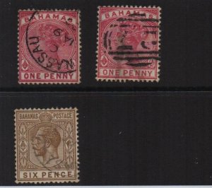 Bahamas 1884-1922 3 used stamps SG48 x 2 + SG122