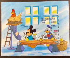 Gambia Disney Mickey & Donald Duck Easter 1984 Souvenir Sheet 5x4” 1984