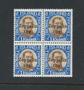 ICELAND 1931, 1Kr ZEPPELIN BLOCK, VF NH Sc#C10 CAT$164 (SEE BELOW)