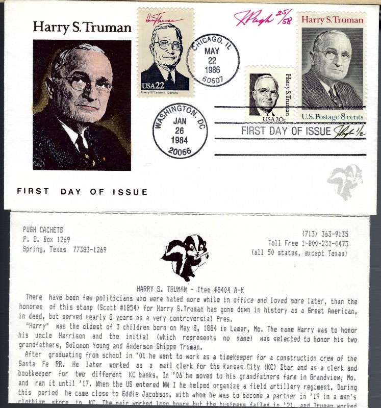 Pugh Drawn/Painted Harry S. Truman Dual Stamp...29 of 58 created!!