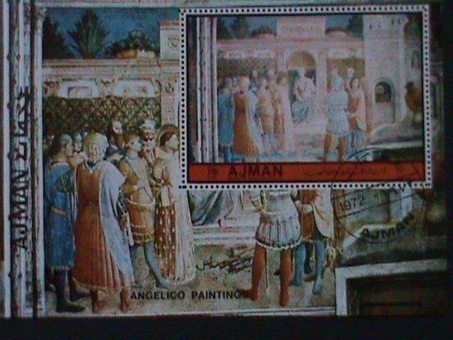 ​AJMAN-1972 FAMOUS ANCELICO PAINTING- ST. LAWRANCE JUDGEMENT--CTO S/S VF