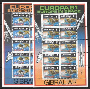 GIBRALTAR SG649/50 1990 EUROPA IN SPACE SHEETLETS MNH
