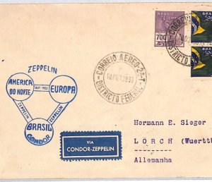 BRAZIL Cover Super ZEPPELIN FLIGHT CACHET Air Mail 1933 Sieger Germany YV175