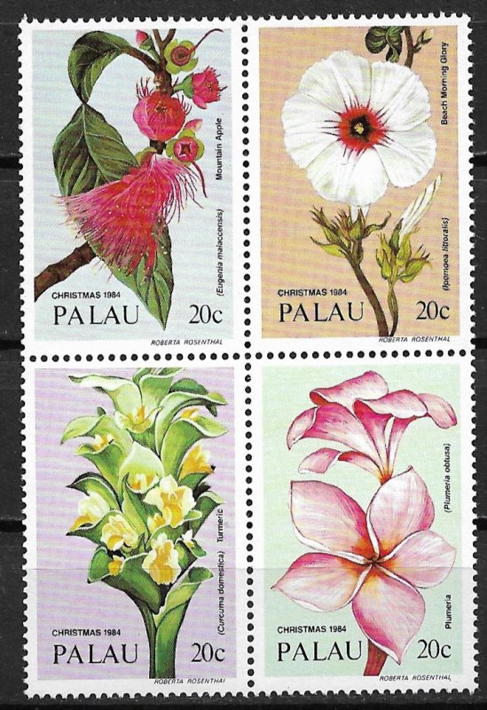 1984 Palau 59-62 Christmas Flowers block of 4 C/S MNH