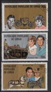 Congo, People's Rep 1981 -Scott 604-606 (3) -  Royal wedding