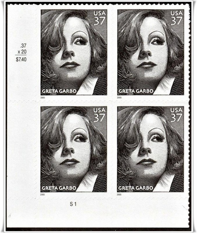 SC#3943 37¢ Greta Garbo Plate Block: LL # S1 (2005) SA