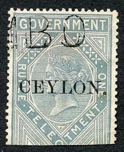 Ceylon Telegraph SGT4 1r Grey India opt Ceylon with Colombo cancel Cat 15