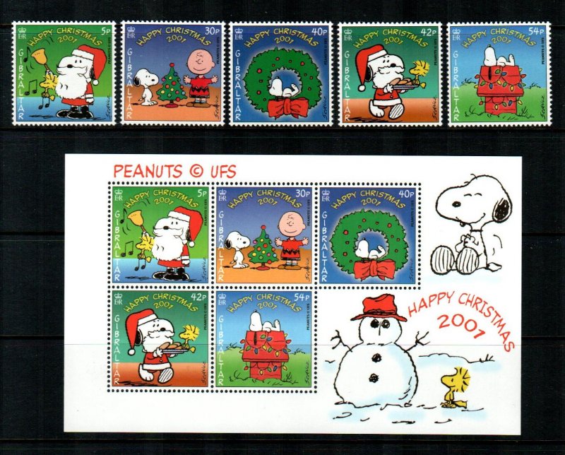 Gibraltar 2001,Christmas Snoopy Peanuts  MNH S/Sheets + set # 890-894a