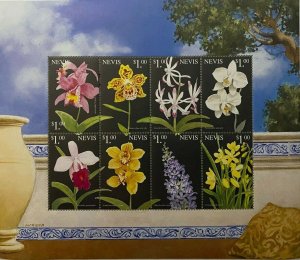 Nevis 1999 - Orchids - Flowers - Sheet of Eight stamps - Scott #1149 - MNH