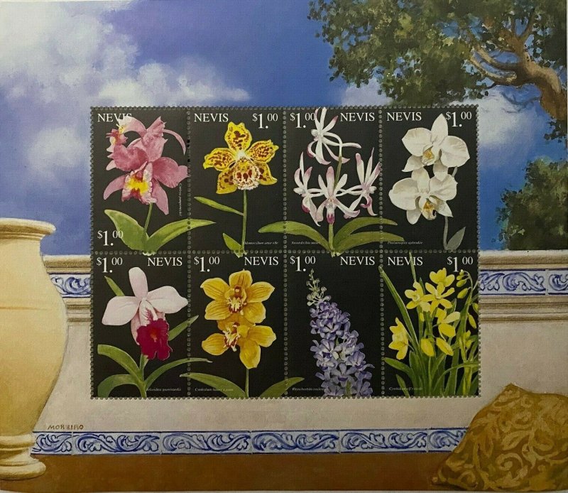 Nevis 1999 - Orchids - Flowers - Sheet of Eight stamps - Scott #1149 - MNH