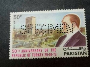 Pakistan 1973 Mustafa Kemal Atatürk ataturk perforated SPECIMEN 