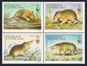 Dominican Rep 1158 ad block, MNH. Mi 1698-1701. WWF 1994. Solenodon Paradoxus.