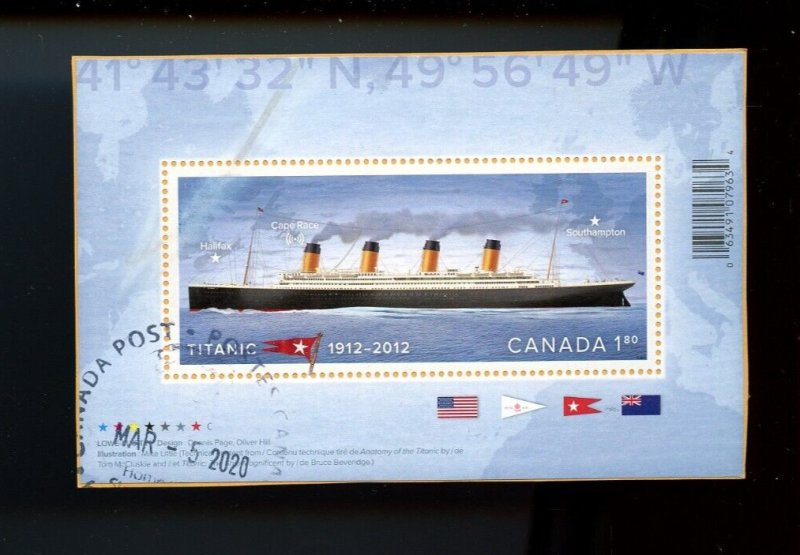 ? TITANIC $1.90 STAMP 2012 Souvenir sheet used Canada 