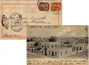 Egypt 1m and 3m Sphinx and Pyramid 1905 Hilwan PPC (Pension Villa Westphalia)...