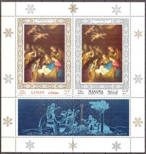 Ajman - Manama joint issue 1968 Art Paintings Notti Christmas sheet MNH