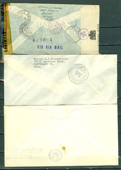 NETHERLANDS LOT of (2) AIR COVER + (1) CURACAO CENSORED..CACHETS
