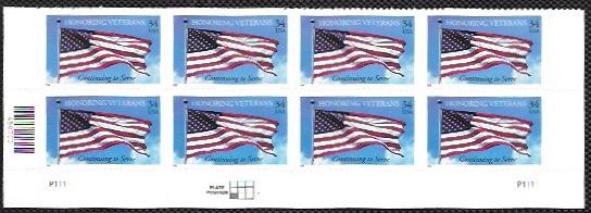 US #3508 US Flag - Honoring Veterans.  MNH Plate Block of 8