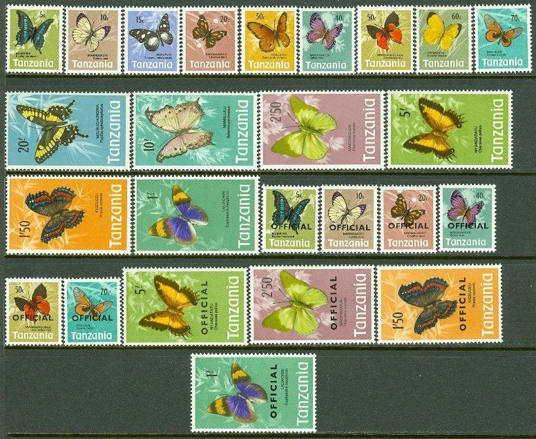 EDW1949SELL : TANZANIA 1973 Sc #35-49, O17-26 Butterflies. Cplt sets Cat $62.00.