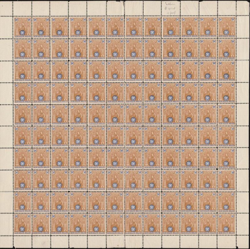 NEW SOUTH WALES 1905 Commonwealth 9d FULL SHEET. MNH **. SG cat £28,800. UNIQUE!