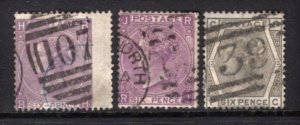 GB 1867-73 QV 6p 3 Different Fine Used #50(P6), 51a(P8), 62(P13) CXV$475