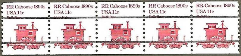 United States #1905a 11c Caboose precancel coil strip of 5 MNH plate #1  (1984)