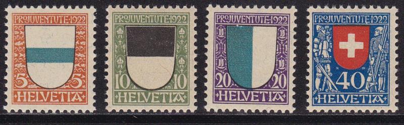 Switzerland 1922 Semi-Postal Stamps.(4) Shield of Cantons Issues  XF/NH(**)