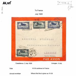 MOROCCO Casablanca Air Mail Red Border Cover 1928 France Cols Album Page AG115