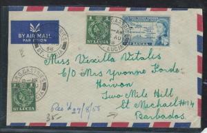 ST LUCIA (P2906B) 1958 QEII 1CX2+ UNIVERSITY 6C A/M TO BARBADOS INTER ISLAND