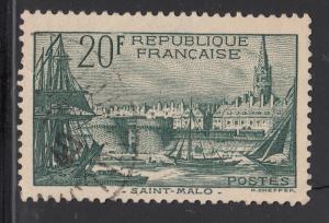 France 1938 used Scott #347 20fr Port of St. Malo, ships tear at left